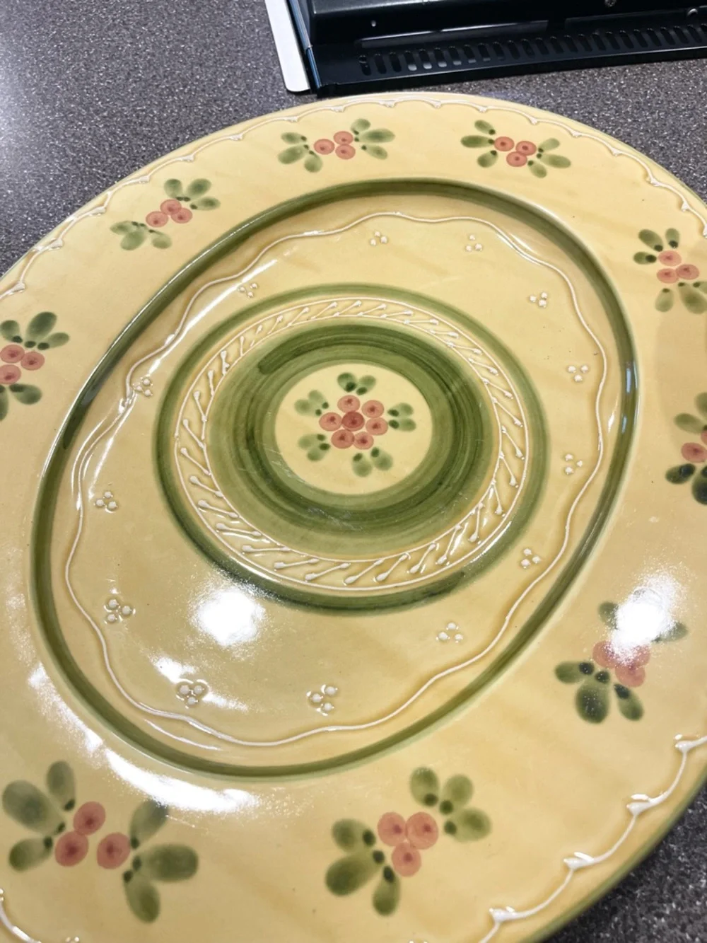 William Sonoma Hand-Painted Floral Ceramic Serving Plates - Yellow and Green